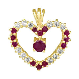 14 Karat Yellow Gold Ruby and Diamond Pendant (3/4 ctw) with Chain