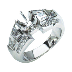 Radiant Brilliance Baguette and Round Diamond Engagement Ring with 0.60 Carat Baguettes and 0.32 Carat Rounds in 14k, 18k, and Platinum