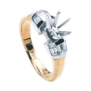 Elegant Engagement Ring in 14K Gold with 6 Baguette-Cut Diamonds 0.55 Carat Total Weight