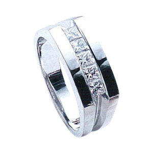 Elegant Men's Ring in 14K Gold with 0.75 Carats of 5 Princess-Cut Diamonds and it is available in 14k, 18k, and Platinum
