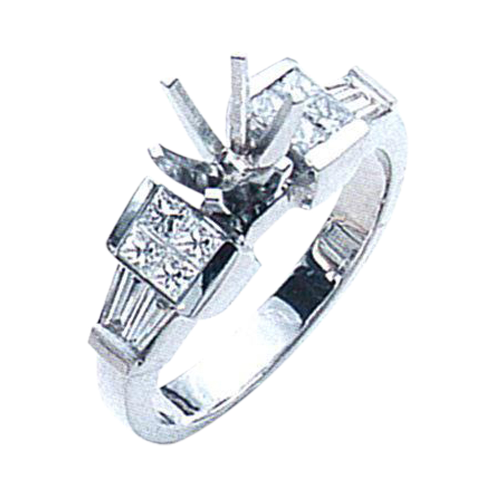 Sophisticated Engagement Ring in 18K Gold with 8 Princess-Cut Diamonds and 4 Baguette-Cut Diamonds and it is available in 14k 18k and Platinum