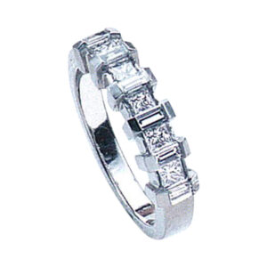 Elegant 18K Gold Band with Princess and Baguette-Cut Diamonds and it is available in 14k, 18k, and Platinum