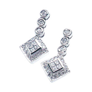 Radiant 18K Gold Earrings with 8 Princess-Cut and 32 Round-Cut and 6 Round-Cut Diamonds in 14k, 18k, and Platinum