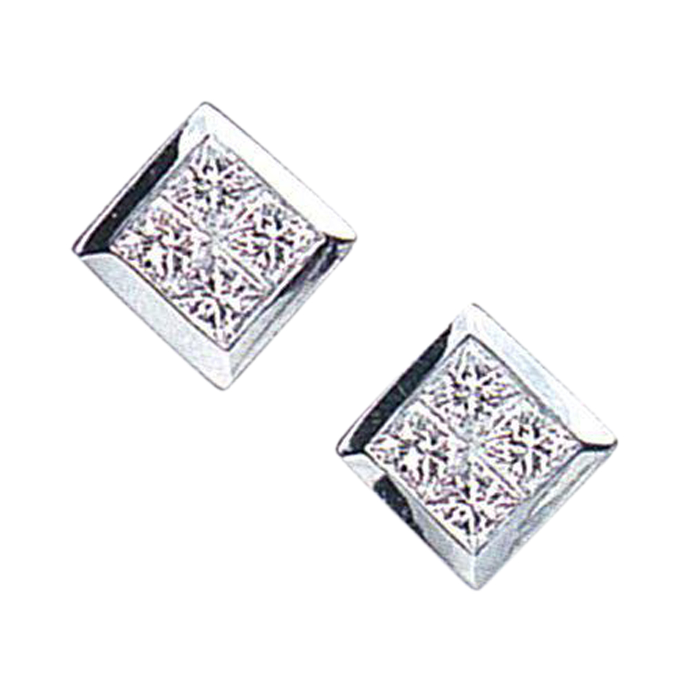 Elegant 18K Gold Earrings with 0.96 Carats of 8 Princess-Cut Diamonds and it is available in 14k, 18k, and Platinum
