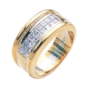 Majestic Men's Ring in 18K Gold with 18 Princess-Cut 1.08 Carats Diamonds and it is available in 14k, 18k, and Platinum